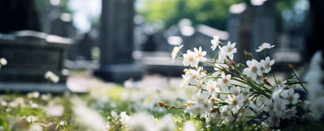 Image of a cemetery with flowers.