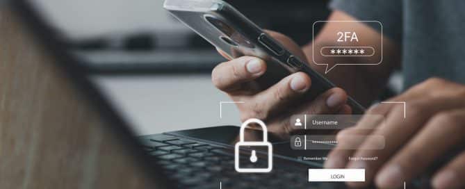 Photo of person at computer setting up passwords